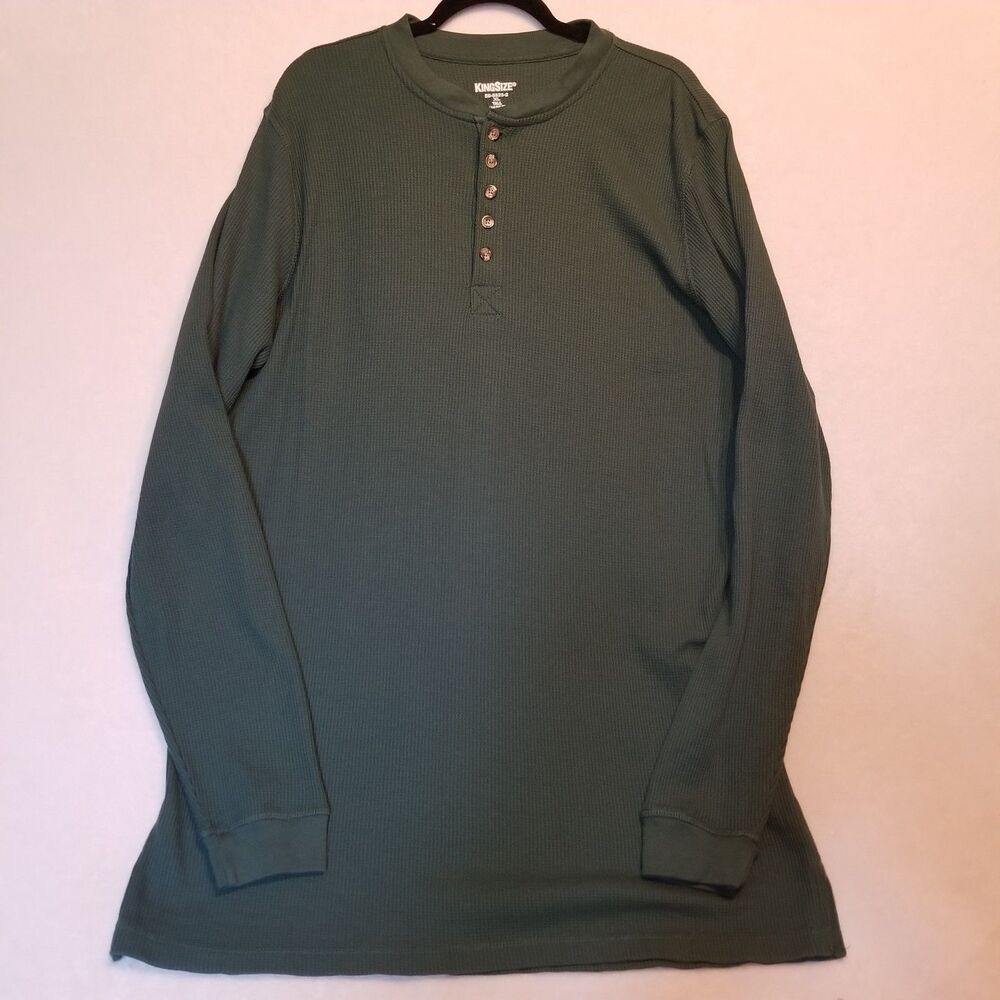 King Size XLT Tall Shirt Henley Thermal Waffle Knit Forest Green Gorpcore Hiking